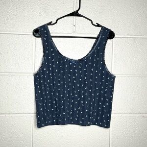 < Olive & Oak Floral Ribbed Cropped Top >